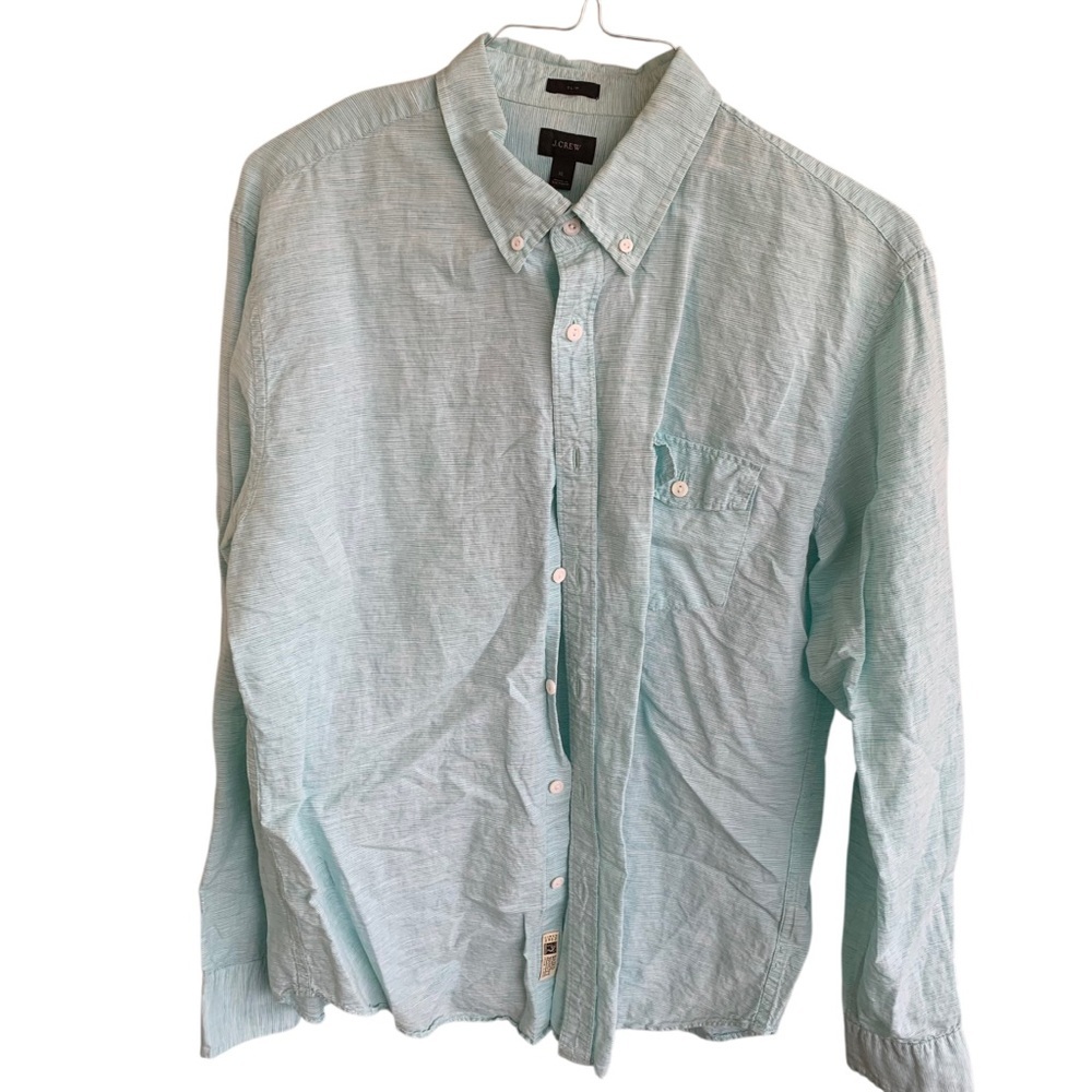 J Crew Mint Green Blue Long Sleeve Shirt Mens Xl Slim